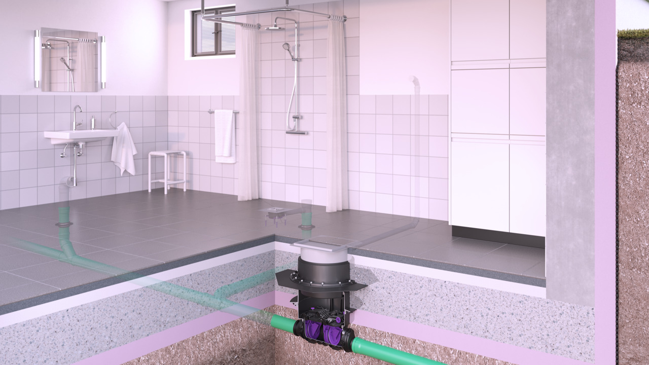 Jeśli w piwnicy znajduje się jeszcze dodatkowy prysznic lub umywalka dla gości, Staufix SWA wpasowuje się estetycznie dzięki pokrywie przepływowej.