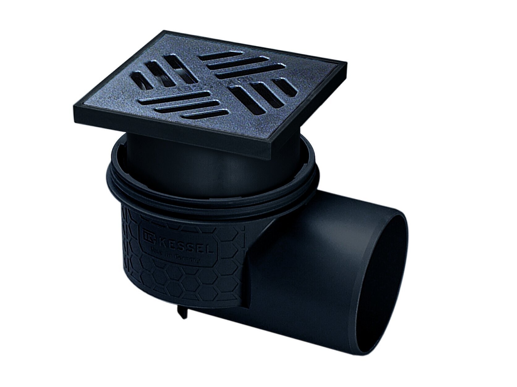 Wpust podłogowy Practicus z poziomym odpływem i kratką szczelinową z czarnego tworzywa sztucznego Wpust podłogowy Practicus z poziomym odpływem i kratką szczelinową z czarnego tworzywa sztucznego