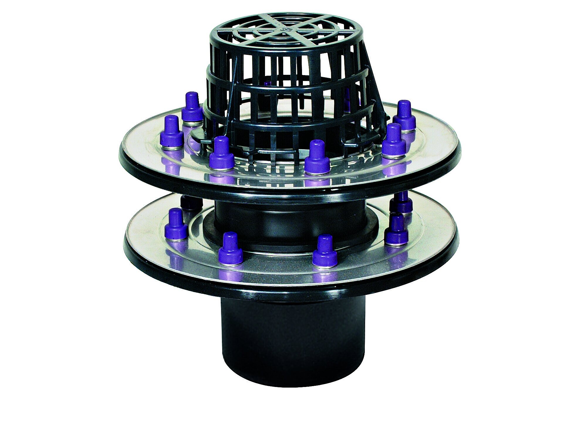 Wpust dachowy z podwójnym dociskowym kołnierzem uszczelniającym Wpust dachowy z podwójnym dociskowym kołnierzem uszczelniającym