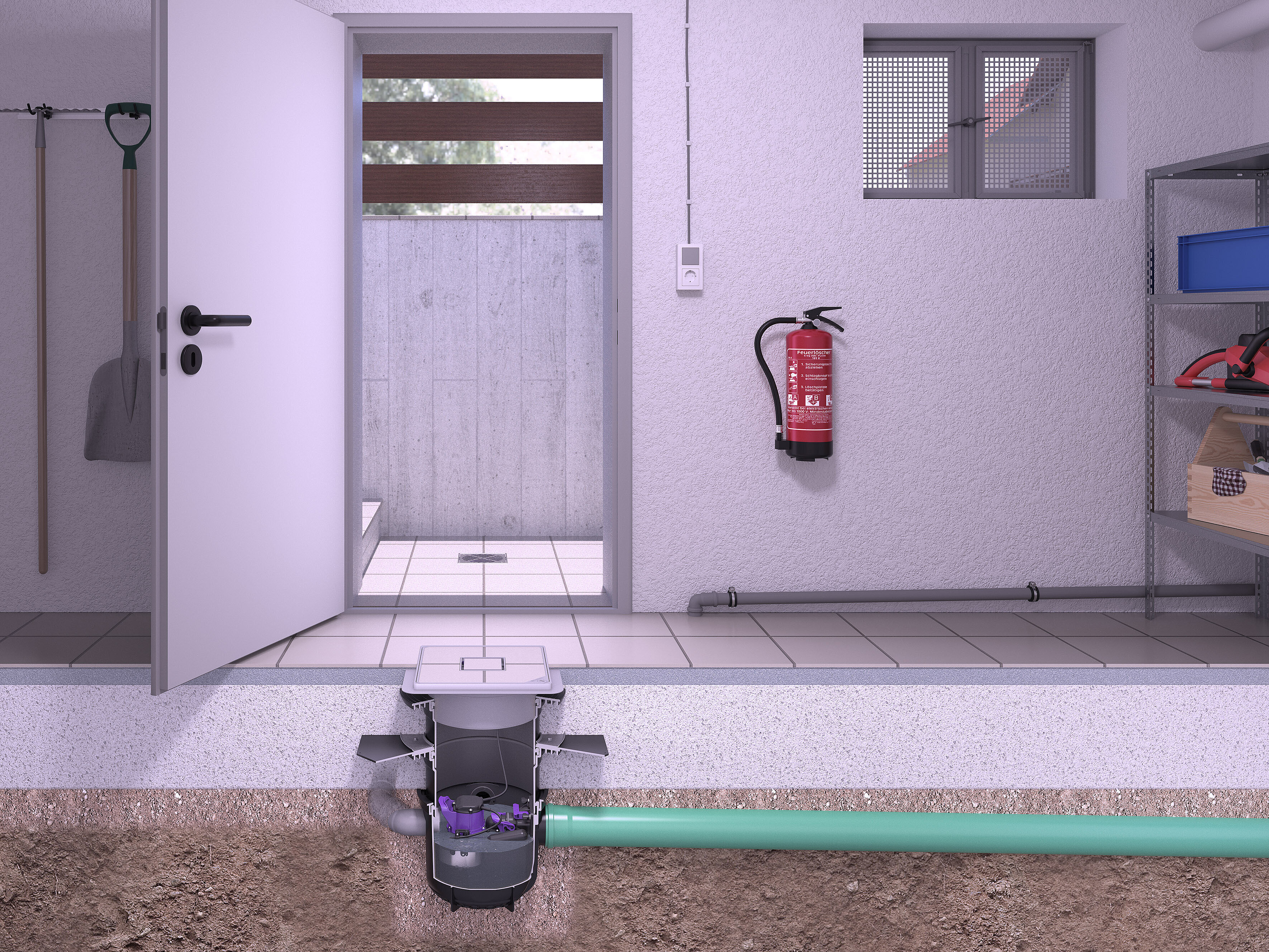 Przedstawienie zabudowy Pumpfix S Underfloor w piwnicy Przedstawienie zabudowy Pumpfix S Underfloor w piwnicy