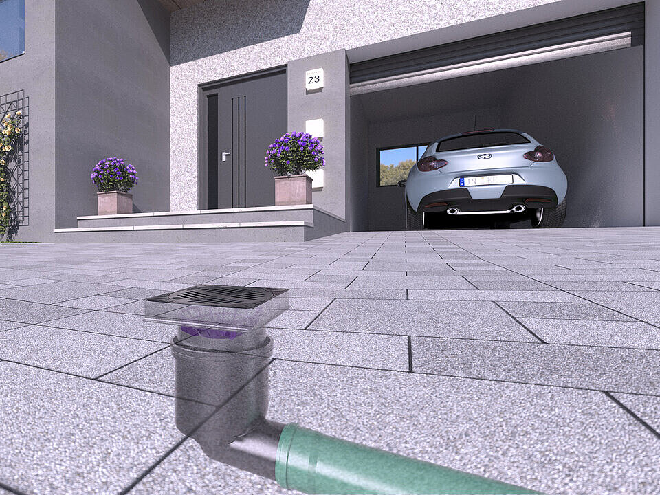 Przedstawienie zabudowy wpustu podwórzowego Ecoguss 200 z bocznym odpływem Przedstawienie zabudowy wpustu podwórzowego Ecoguss 200 z bocznym odpływem