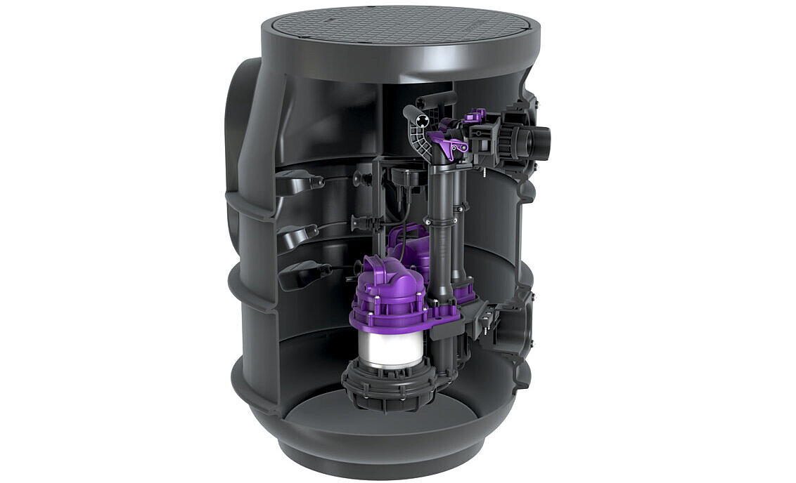 Przepompownia zewnętrzna Aquapump Small Duo z urządzeniem sterującym Przepompownia zewnętrzna Aquapump Small Duo z urządzeniem sterującym