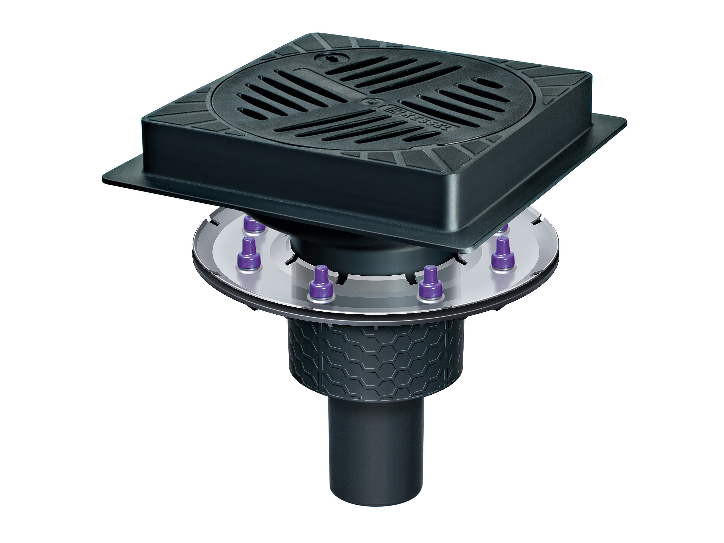 Parkdeckablauf Ecoguss eckig mit Pressdichtungsflansch und Grundkörper Ecoguss Parkdeckablauf Ecoguss eckig mit Pressdichtungsflansch und Grundkörper Ecoguss